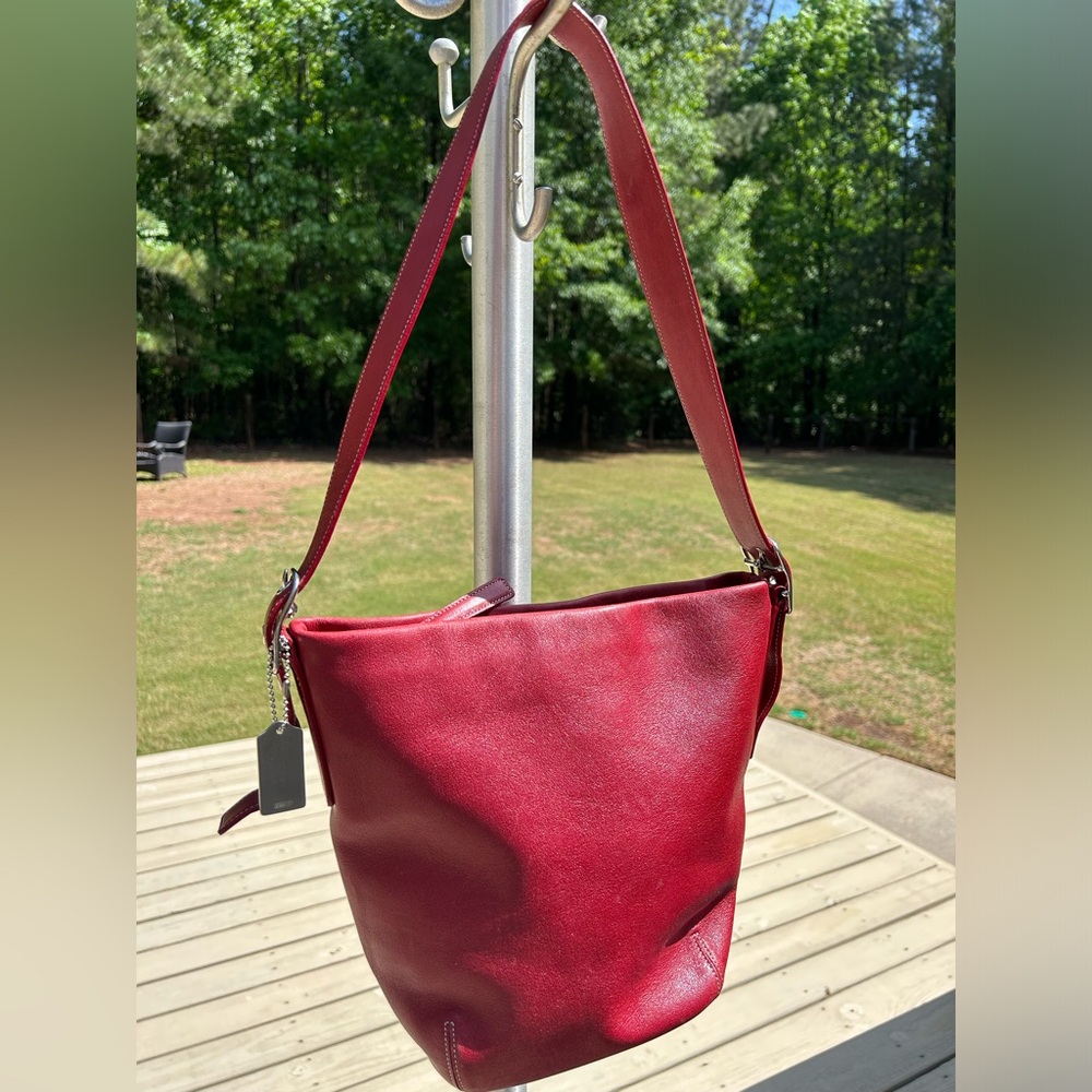Coach red leather bucket bag